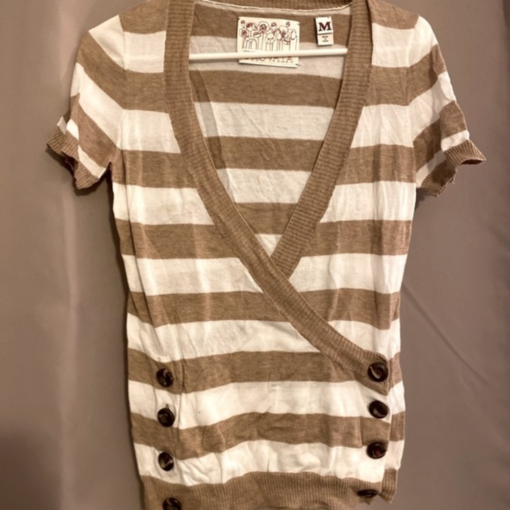 Trovata Knit Striped Top Tan and White (M)